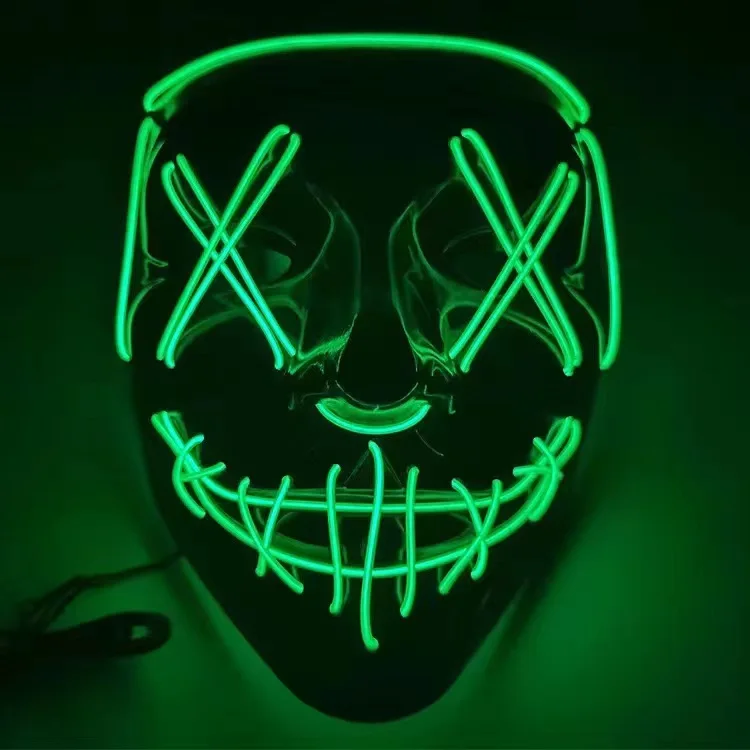 Led Purge Mask Halloween - 大人も子供も楽しめる、ハロウィーンのネオンLEDマスク。暗闇で光る、ホラーマスク、光るマスク、ダンスパーティー用の仮面。