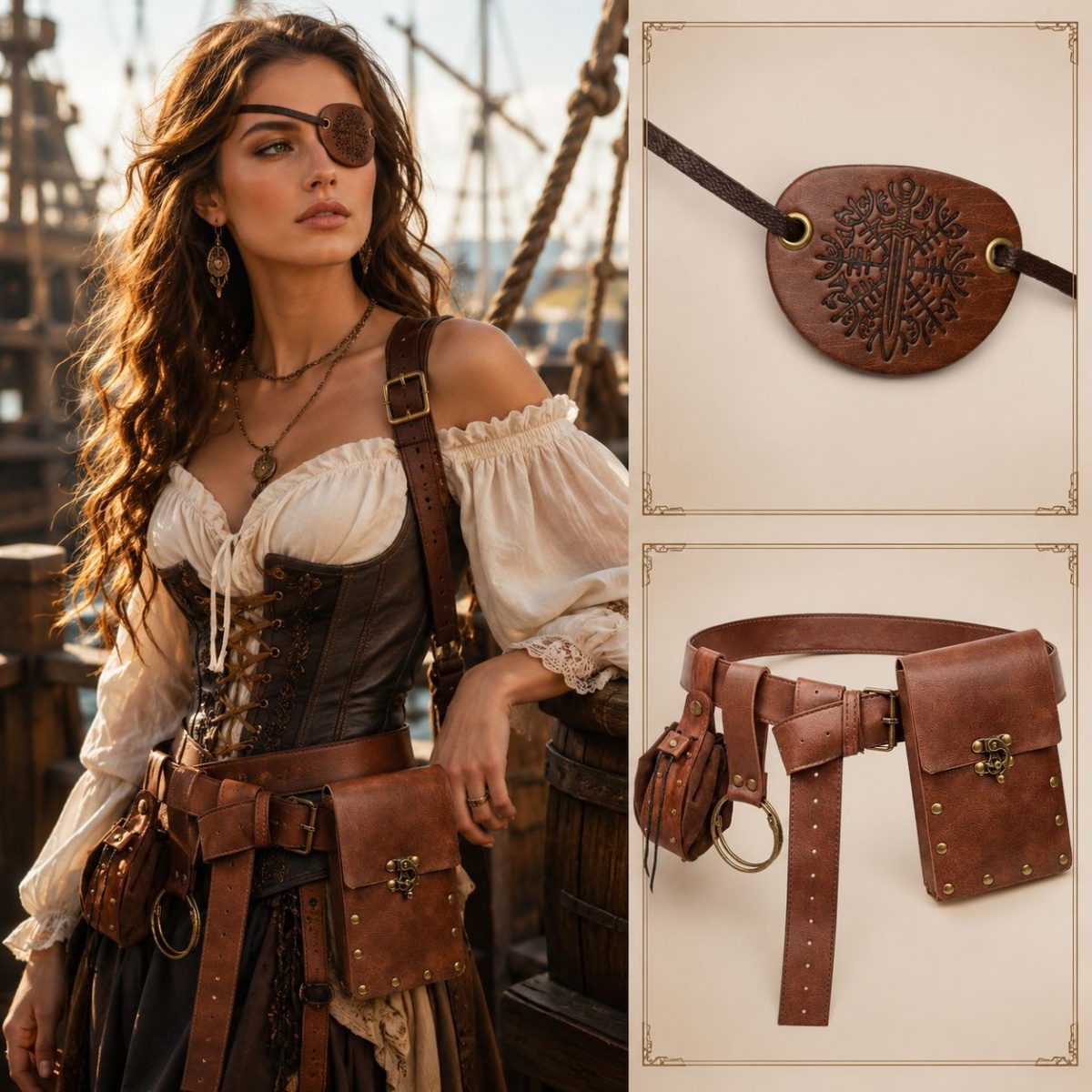 中世風のレトロベルト、ポーチ、アイマスク、水筒用フック、ルネ - Costumes のレビューと価格