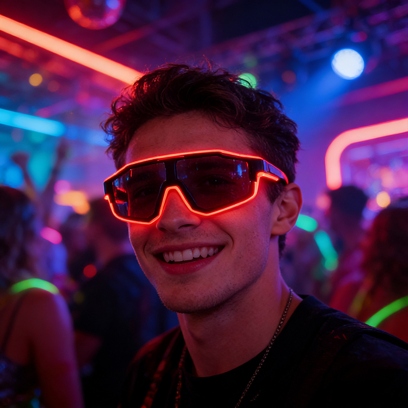 クールな防風LED点滅メガネ、光るアイウェア、夜のパーティー - Glow In The Dark Party Glasses のレビューと価格