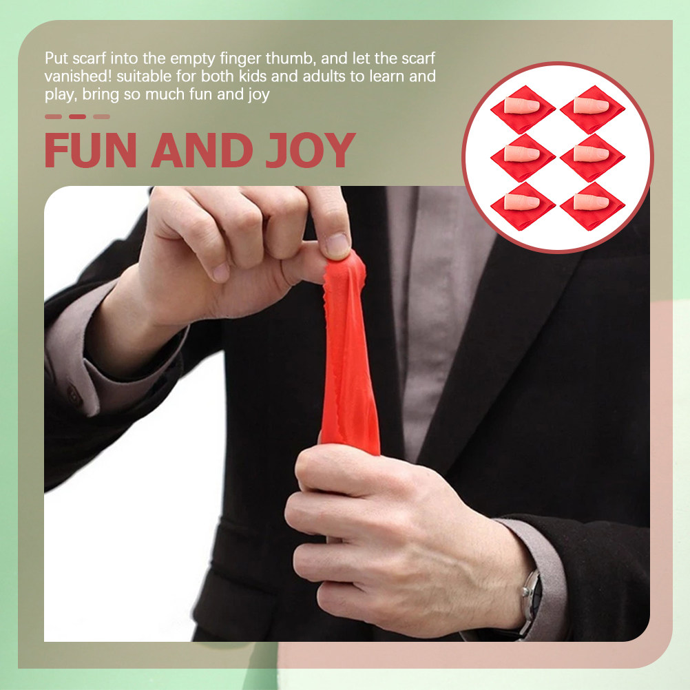 消えるシルクを使ったマジックセット。偽の指先とスカーフが6個 - Thumb Tip Magic Trick Set のレビューと価格